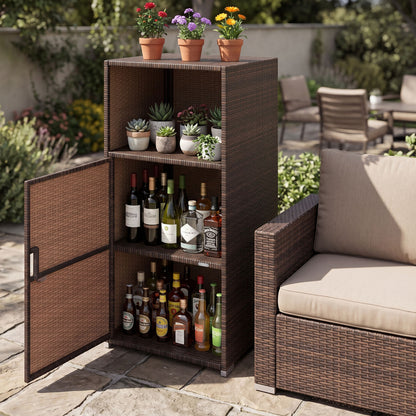 Outdoor PE Wicker Storage Cabinet with Door and Open Compartment for Patio, Brown Sheds & Outdoor Storage at Gallery Canada