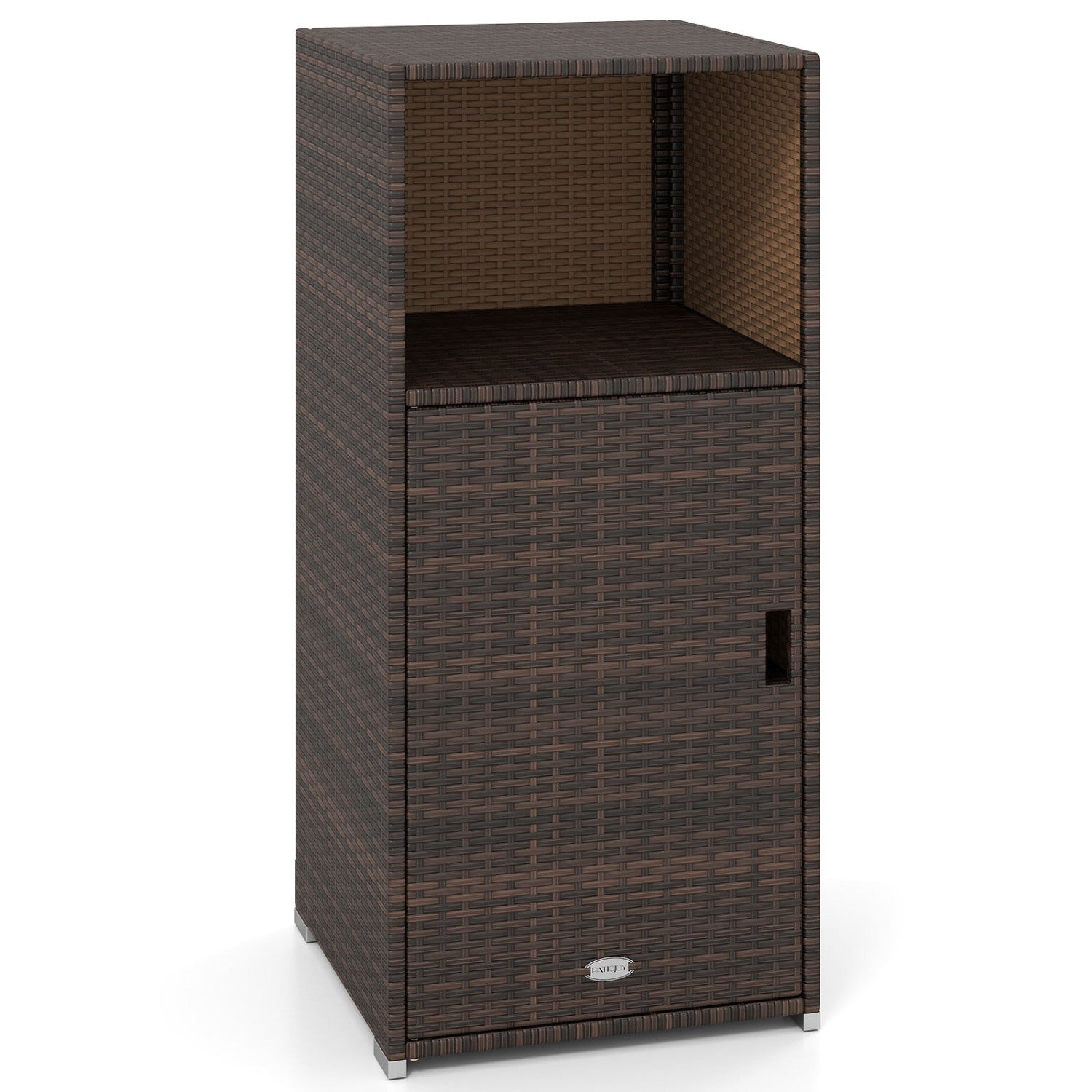Outdoor PE Wicker Storage Cabinet with Door and Open Compartment for Patio, Brown Sheds & Outdoor Storage at Gallery Canada