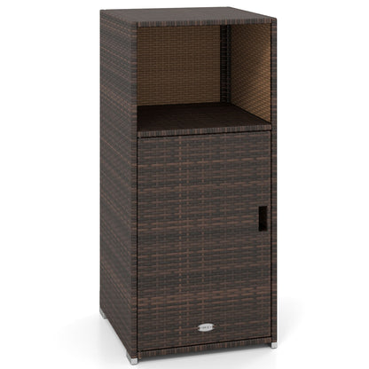 Outdoor PE Wicker Storage Cabinet with Door and Open Compartment for Patio, Brown Sheds & Outdoor Storage at Gallery Canada