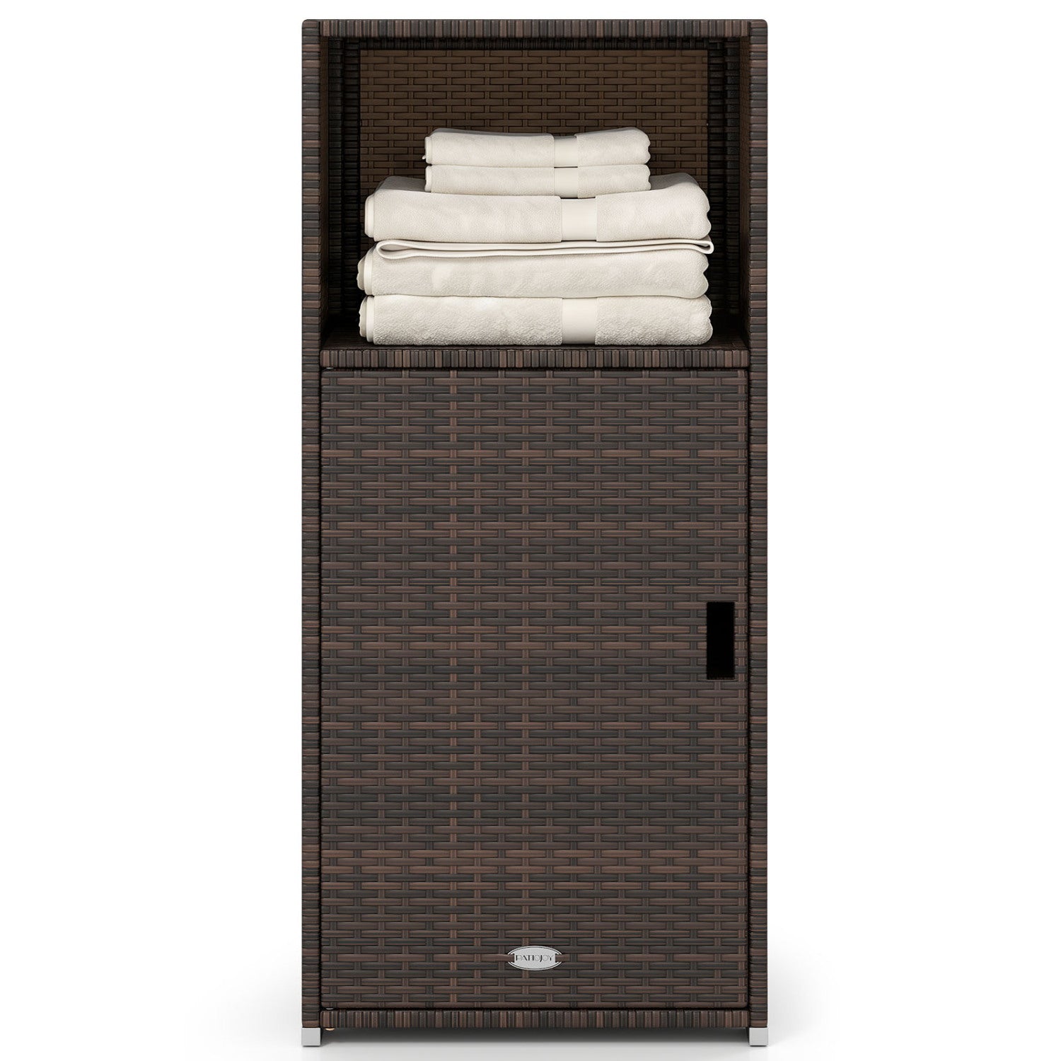 Outdoor PE Wicker Storage Cabinet with Door and Open Compartment for Patio, Brown Sheds & Outdoor Storage Brown at Gallery Canada