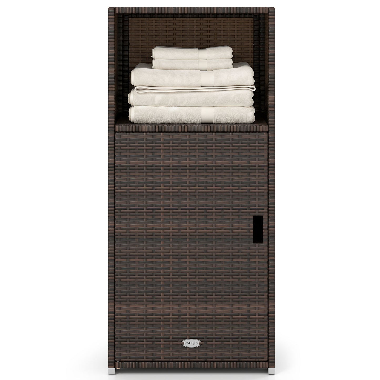 Outdoor PE Wicker Storage Cabinet with Door and Open Compartment for Patio, Brown Sheds & Outdoor Storage Brown at Gallery Canada