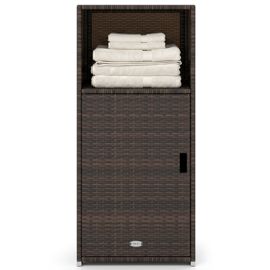 Outdoor PE Wicker Storage Cabinet with Door and Open Compartment for Patio, Brown Sheds & Outdoor Storage Brown at Gallery Canada