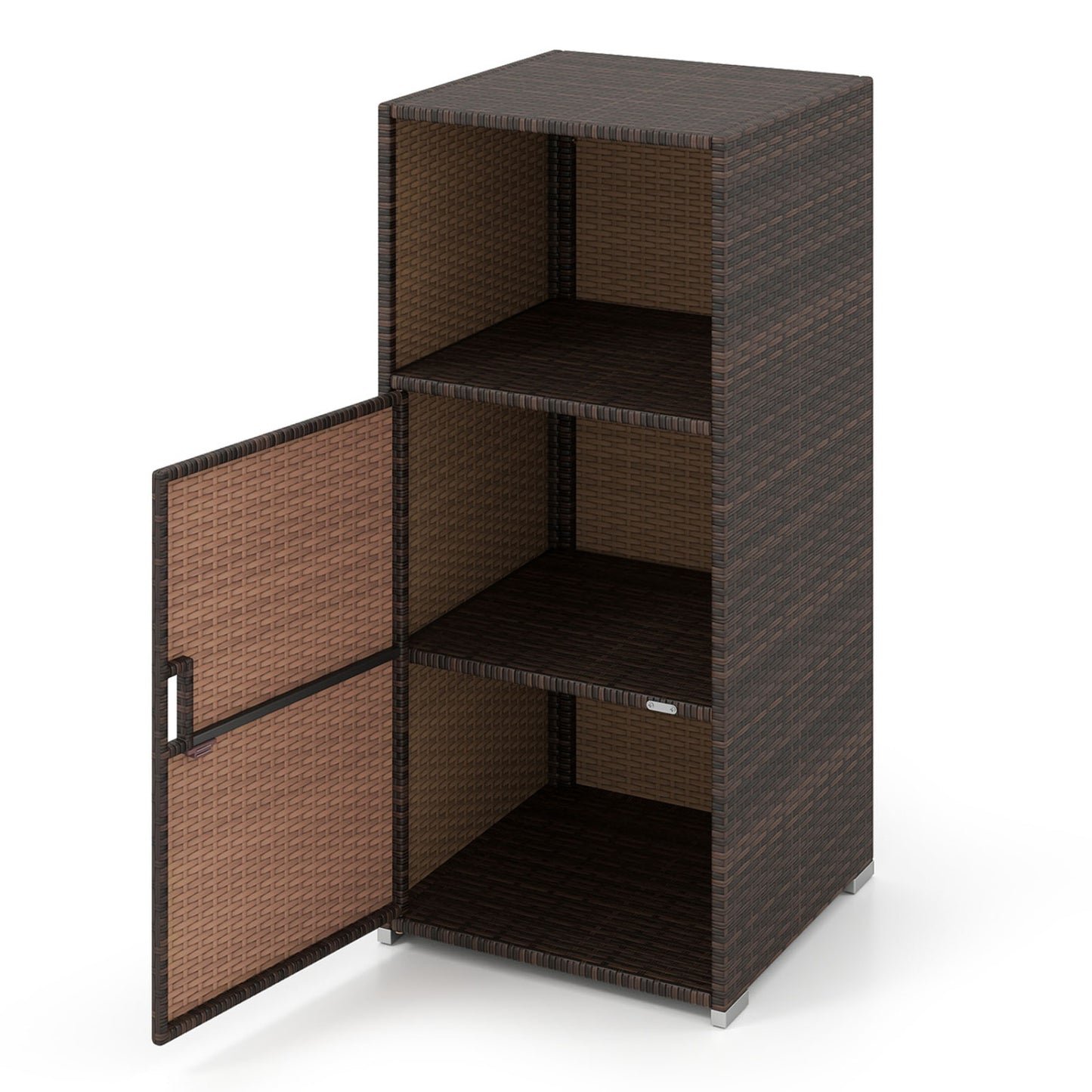 Outdoor PE Wicker Storage Cabinet with Door and Open Compartment for Patio, Brown Sheds & Outdoor Storage at Gallery Canada