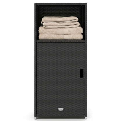 Outdoor PE Wicker Storage Cabinet with Door and Open Compartment for Patio, Black Sheds & Outdoor Storage Black at Gallery Canada