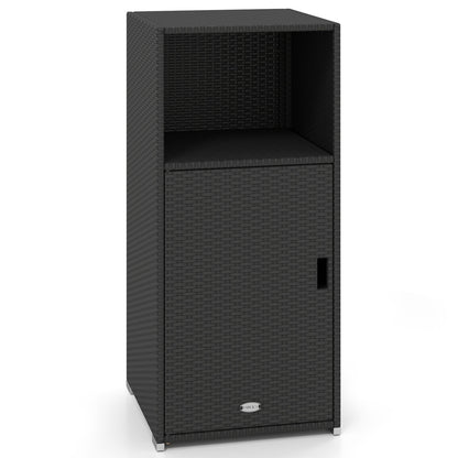 Outdoor PE Wicker Storage Cabinet with Door and Open Compartment for Patio, Black Sheds & Outdoor Storage at Gallery Canada