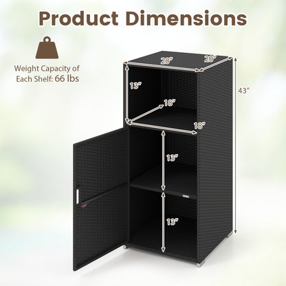 Outdoor PE Wicker Storage Cabinet with Door and Open Compartment for Patio, Black Sheds & Outdoor Storage at Gallery Canada