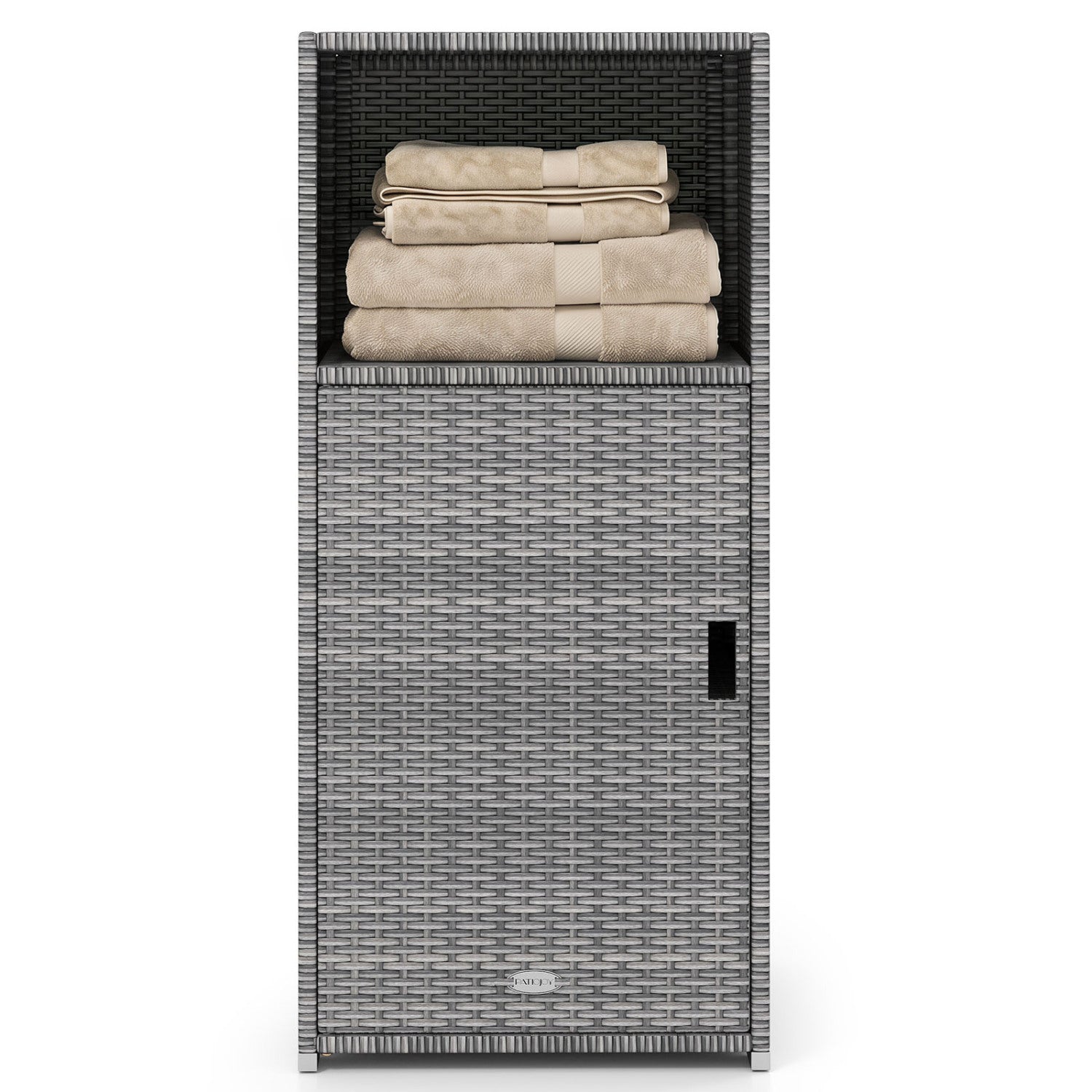 Outdoor PE Wicker Storage Cabinet with Door and Open Compartment for Patio, Gray Sheds & Outdoor Storage Gray at Gallery Canada