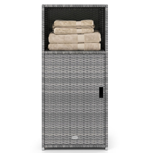 Outdoor PE Wicker Storage Cabinet with Door and Open Compartment for Patio, Gray Sheds & Outdoor Storage Gray at Gallery Canada
