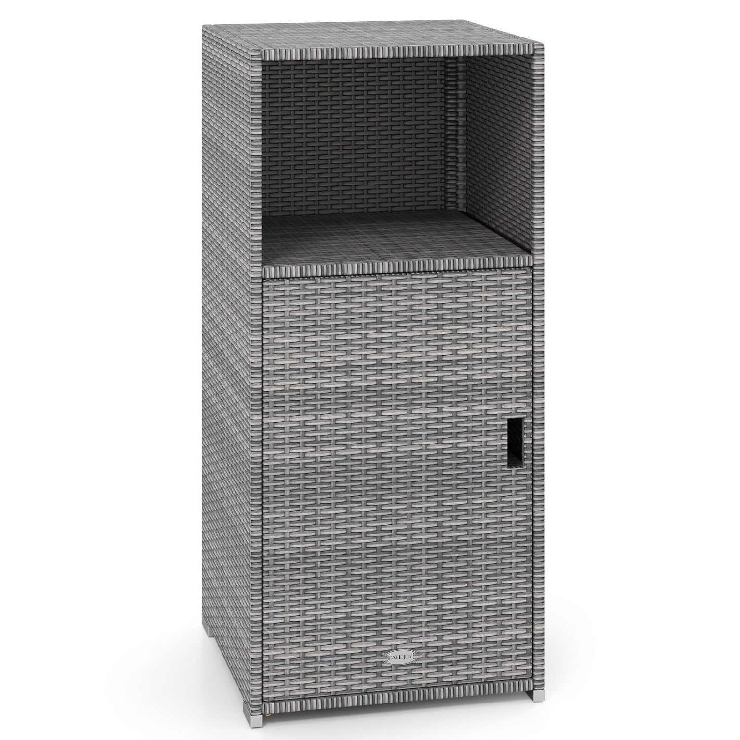 Outdoor PE Wicker Storage Cabinet with Door and Open Compartment for Patio, Gray Sheds & Outdoor Storage at Gallery Canada