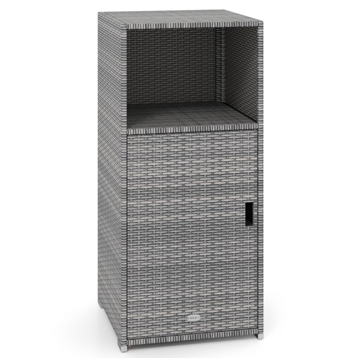 Outdoor PE Wicker Storage Cabinet with Door and Open Compartment for Patio, Gray Sheds & Outdoor Storage at Gallery Canada