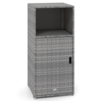 Outdoor PE Wicker Storage Cabinet with Door and Open Compartment for Patio, Gray Sheds & Outdoor Storage at Gallery Canada