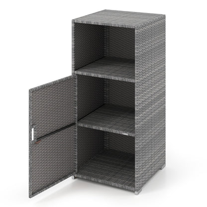 Outdoor PE Wicker Storage Cabinet with Door and Open Compartment for Patio, Gray Sheds & Outdoor Storage at Gallery Canada