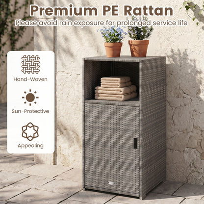 Outdoor PE Wicker Storage Cabinet with Door and Open Compartment for Patio, Gray Sheds & Outdoor Storage at Gallery Canada