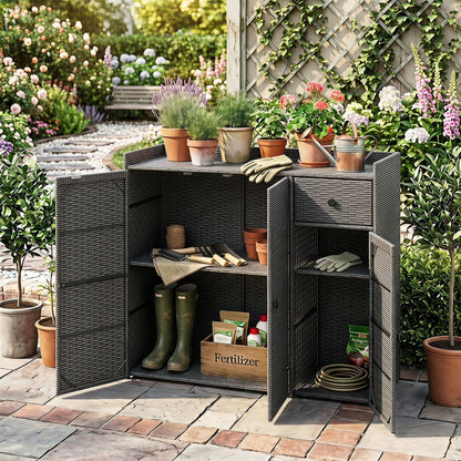 PE Wicker Storage Cabinet, 3 Doors & Drawer, Gray