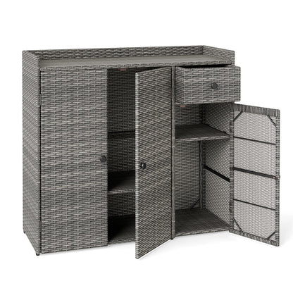 PE Wicker Storage Cabinet, 3 Doors & Drawer, Gray