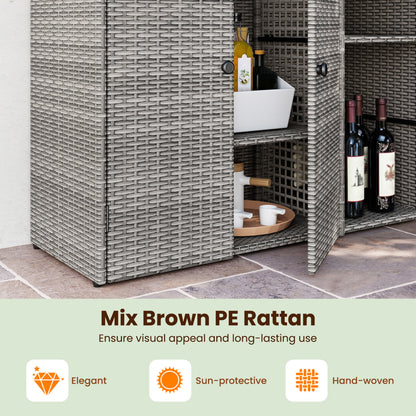 PE Wicker Storage Cabinet, 3 Doors & Drawer, Gray