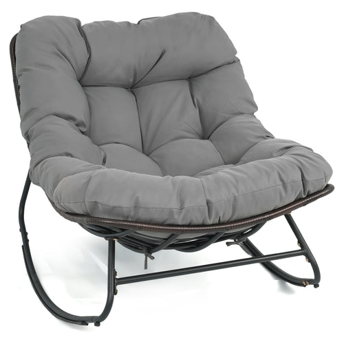 Outdoor Papasan Rocking Chair, Thick Cushion, Gray