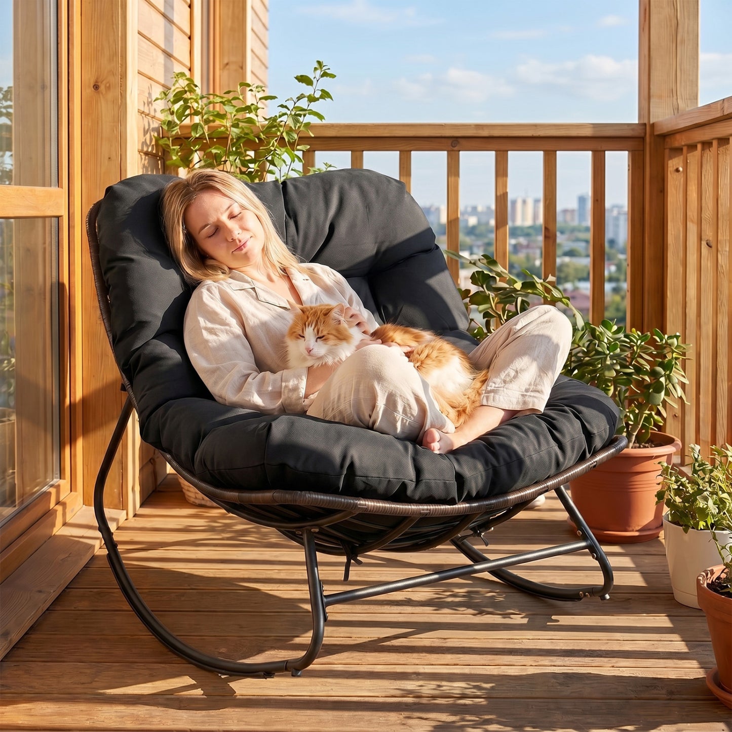 Outdoor Papasan Rocking Chair, Black Patio Rocking Chairs & Gliders at Gallery Canada