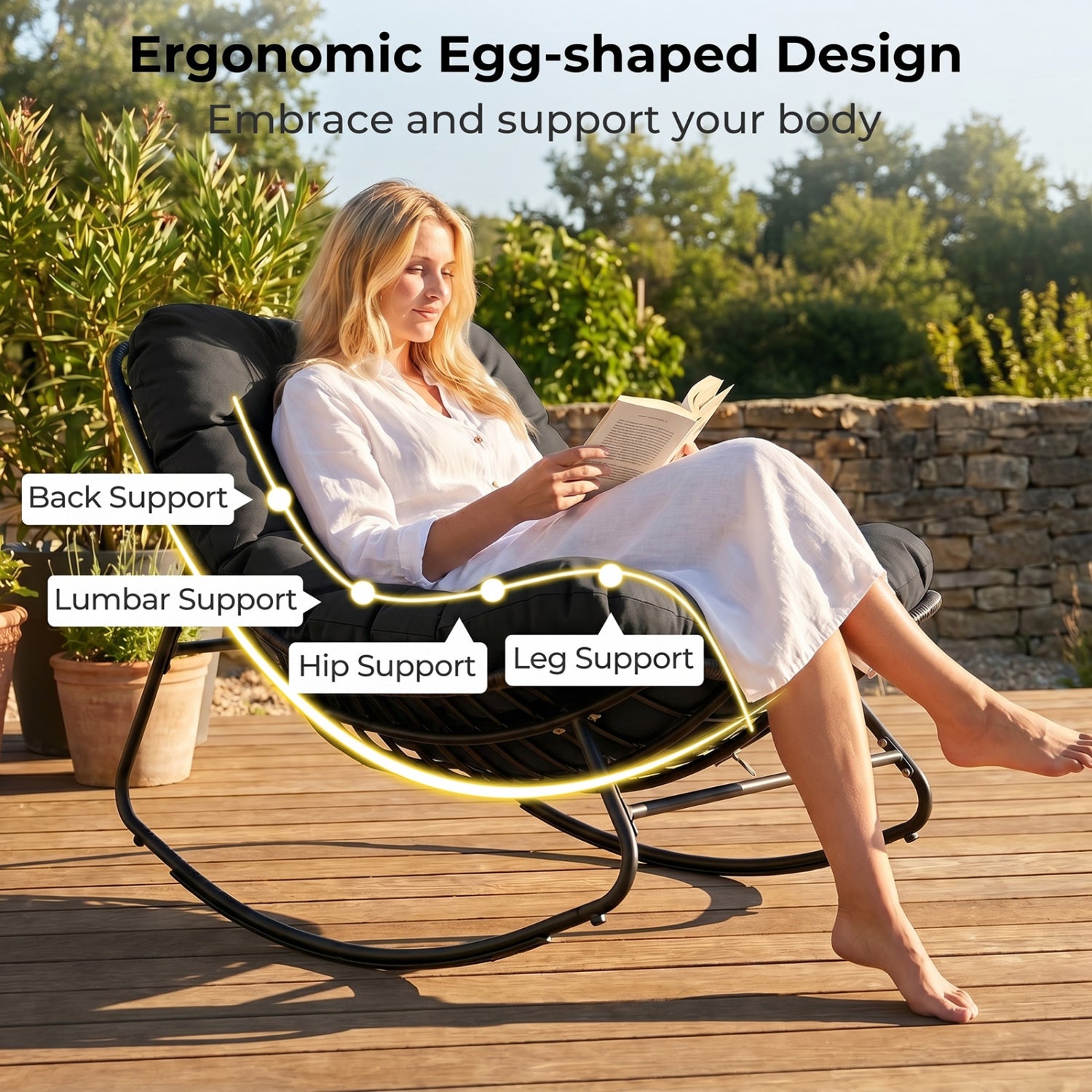 Outdoor Papasan Rocking Chair, Black Patio Rocking Chairs & Gliders at Gallery Canada