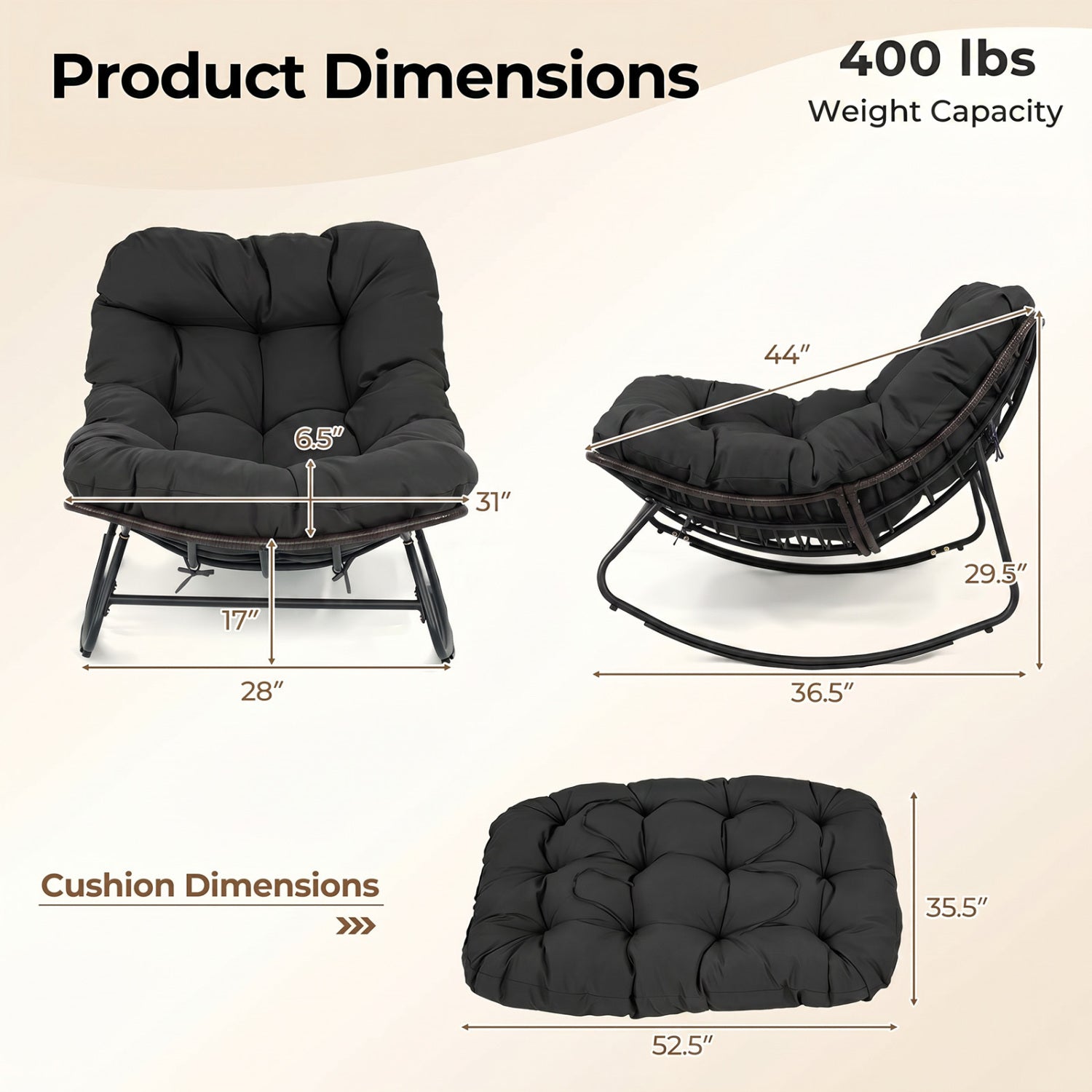Outdoor Papasan Rocking Chair, Black Patio Rocking Chairs & Gliders at Gallery Canada