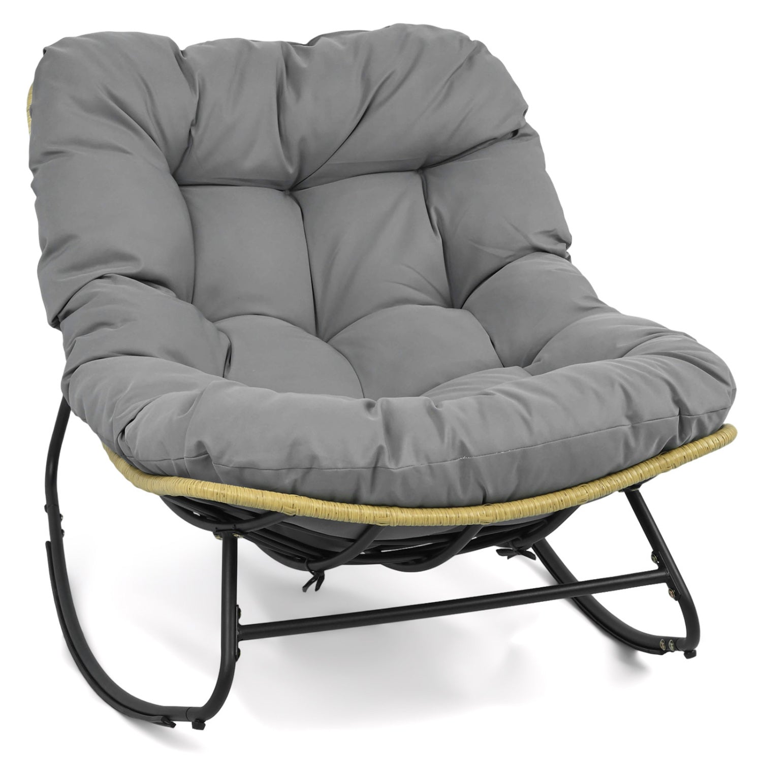 Outdoor Papasan Rocking Chair with Thick Cushioned Seat for Patio, Gray Patio Rocking Chairs & Gliders Gray at Gallery Canada