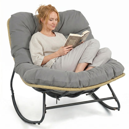 Outdoor Papasan Rocking Chair with Thick Cushioned Seat for Patio, Gray Patio Rocking Chairs & Gliders at Gallery Canada