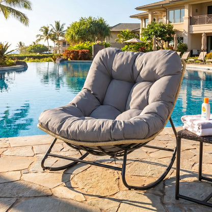 Outdoor Papasan Rocking Chair with Thick Cushioned Seat for Patio, Gray Patio Rocking Chairs & Gliders at Gallery Canada