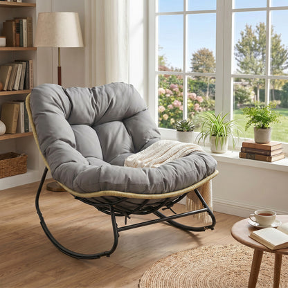 Outdoor Papasan Rocking Chair with Thick Cushioned Seat for Patio, Gray Patio Rocking Chairs & Gliders at Gallery Canada