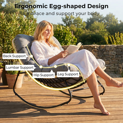 Outdoor Papasan Rocking Chair with Thick Cushioned Seat for Patio, Gray Patio Rocking Chairs & Gliders at Gallery Canada