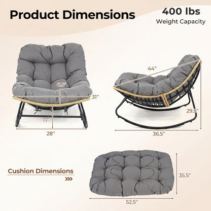 Outdoor Papasan Rocking Chair with Thick Cushioned Seat for Patio, Gray Patio Rocking Chairs & Gliders at Gallery Canada