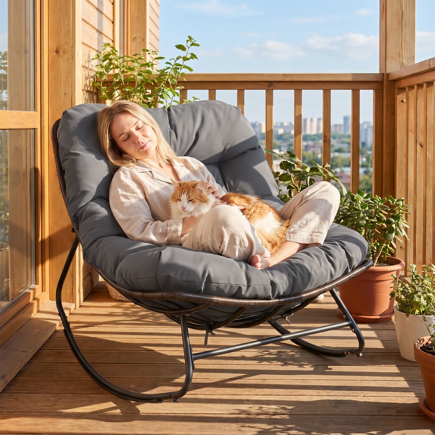 Outdoor Papasan Rocking Chair, Thick Cushion, Gray Patio Rocking Chairs & Gliders at Gallery Canada