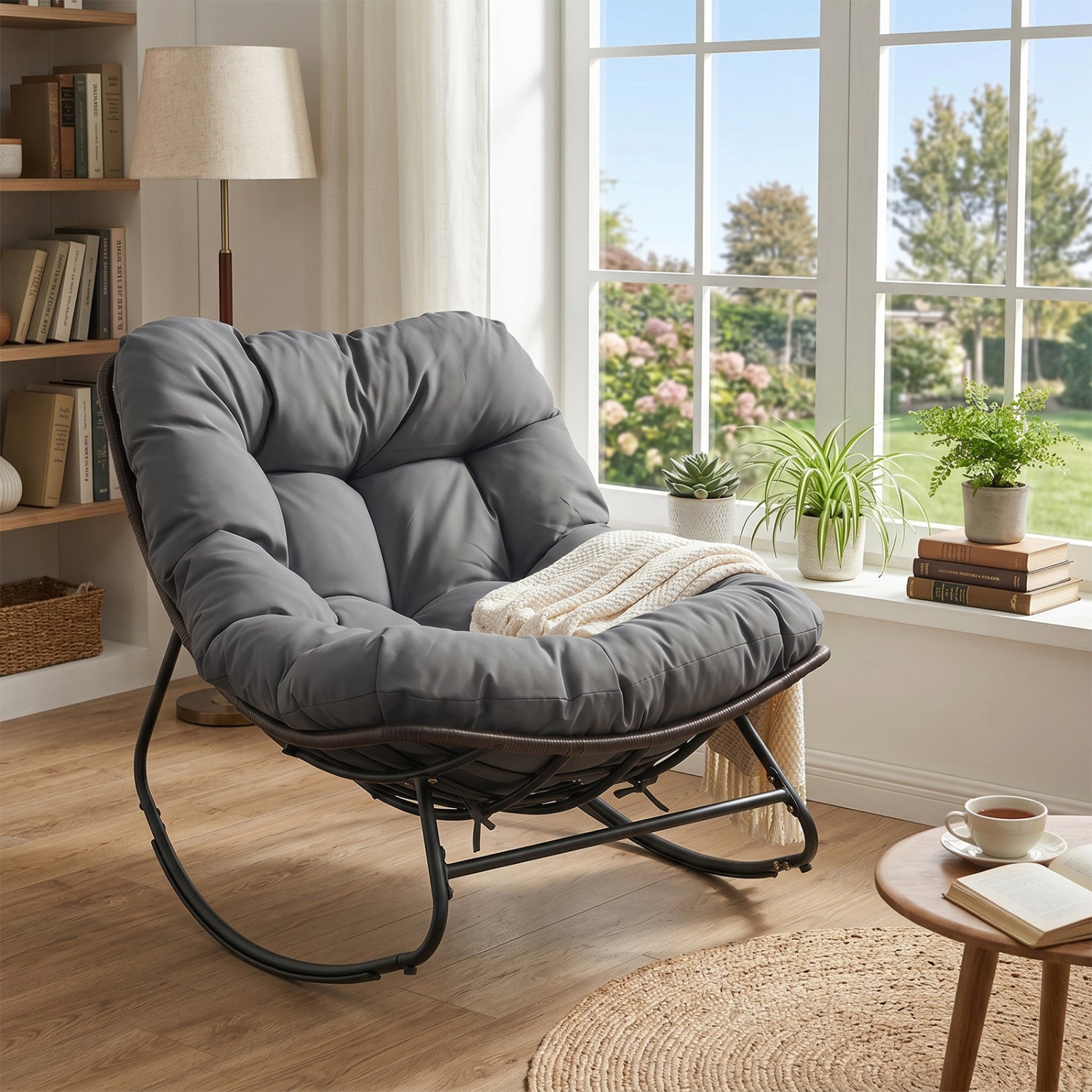 Outdoor Papasan Rocking Chair, Thick Cushion, Gray Patio Rocking Chairs & Gliders at Gallery Canada