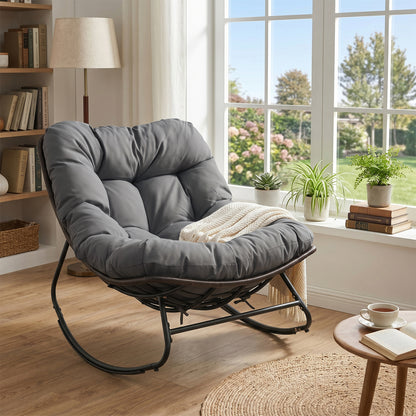 Outdoor Papasan Rocking Chair, Thick Cushion, Gray Patio Rocking Chairs & Gliders at Gallery Canada
