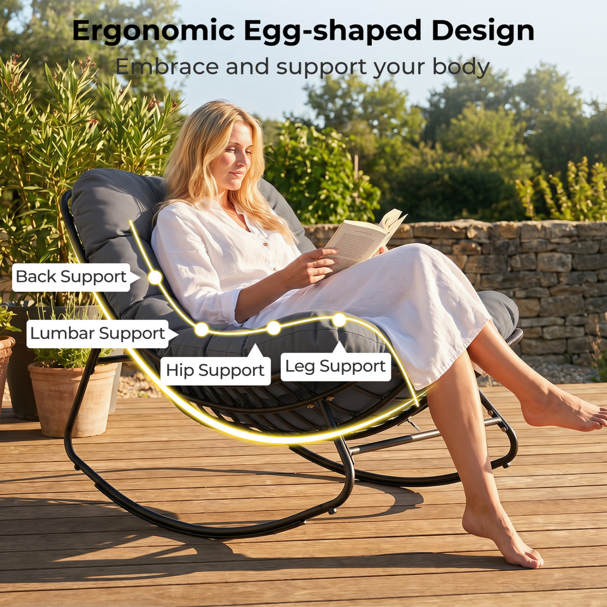 Outdoor Papasan Rocking Chair, Thick Cushion, Gray Patio Rocking Chairs & Gliders at Gallery Canada