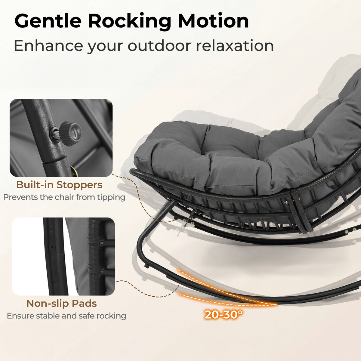Outdoor Papasan Rocking Chair, Thick Cushion, Gray Patio Rocking Chairs & Gliders at Gallery Canada