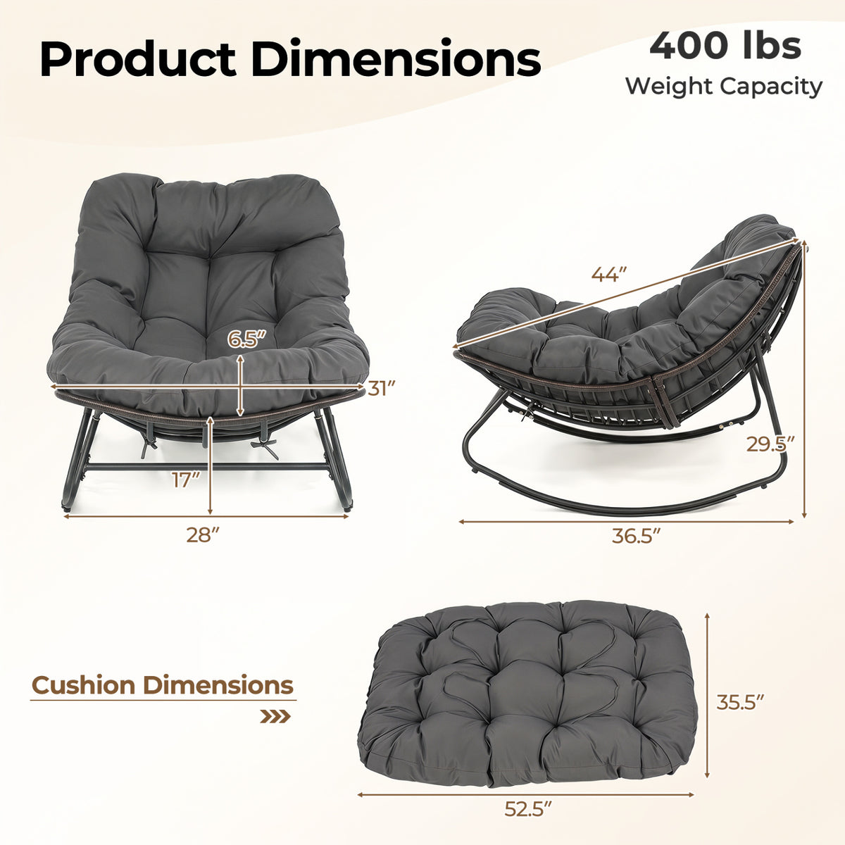 Outdoor Papasan Rocking Chair, Thick Cushion, Gray Patio Rocking Chairs & Gliders at Gallery Canada