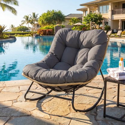 Outdoor Papasan Rocking Chair with Thick Cushioned Seat for Patio, Gray Patio Rocking Chairs & Gliders at Gallery Canada