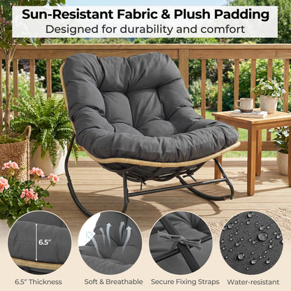 Outdoor Papasan Rocking Chair with Thick Cushioned Seat for Patio, Gray Patio Rocking Chairs & Gliders at Gallery Canada