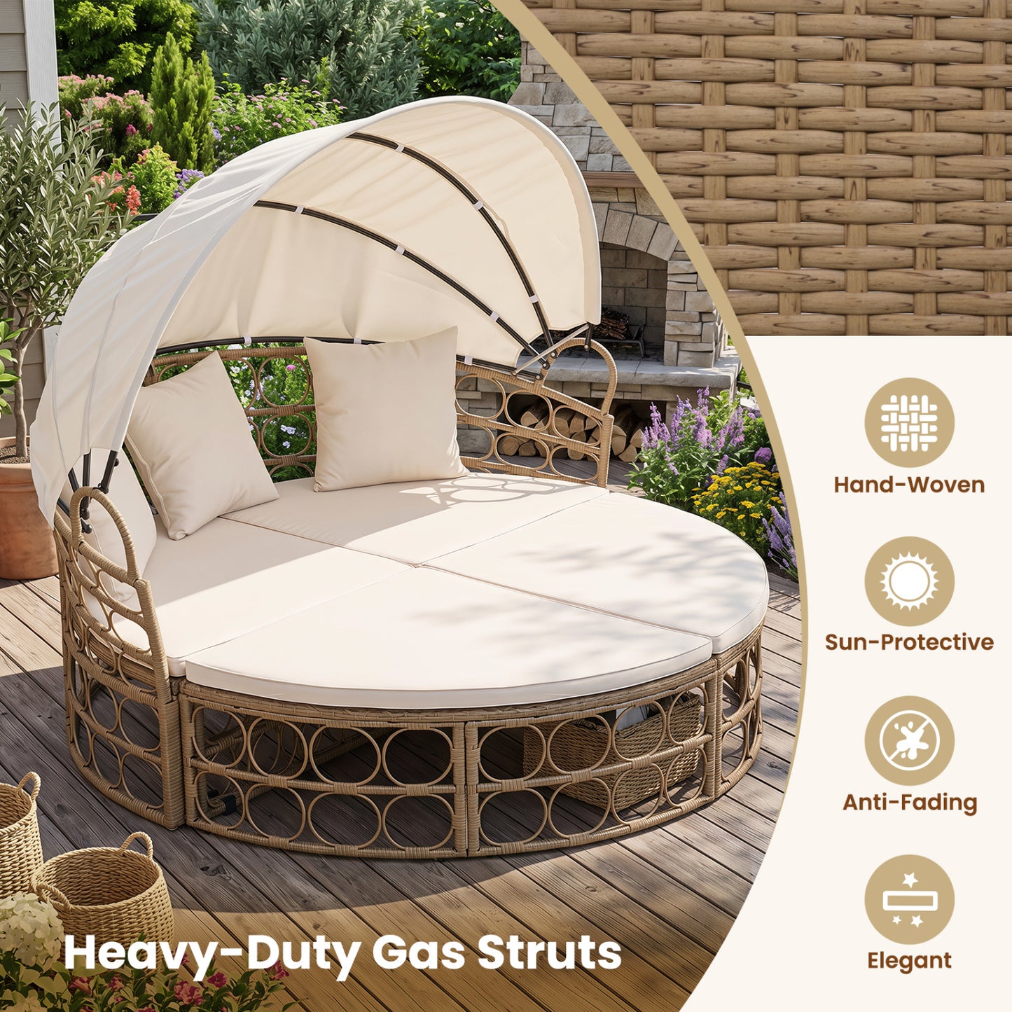 Outdoor Patio Daybed With Retractable Canopy, Wicker, White, Yellow Outdoor Chaise Lounges at Gallery Canada