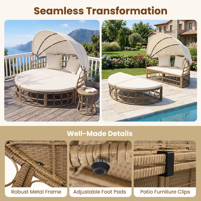 Outdoor Patio Daybed With Retractable Canopy, Wicker, White, Yellow Outdoor Chaise Lounges at Gallery Canada