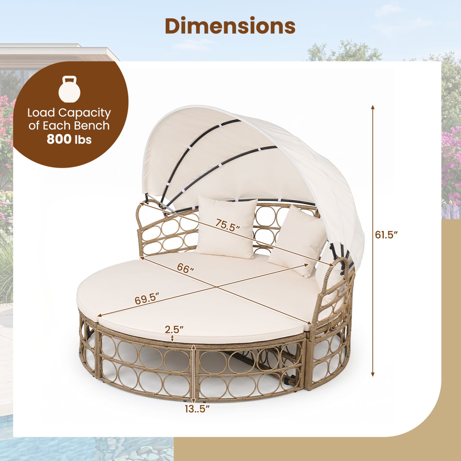 Outdoor Patio Daybed With Retractable Canopy, Wicker, White, Yellow Outdoor Chaise Lounges at Gallery Canada