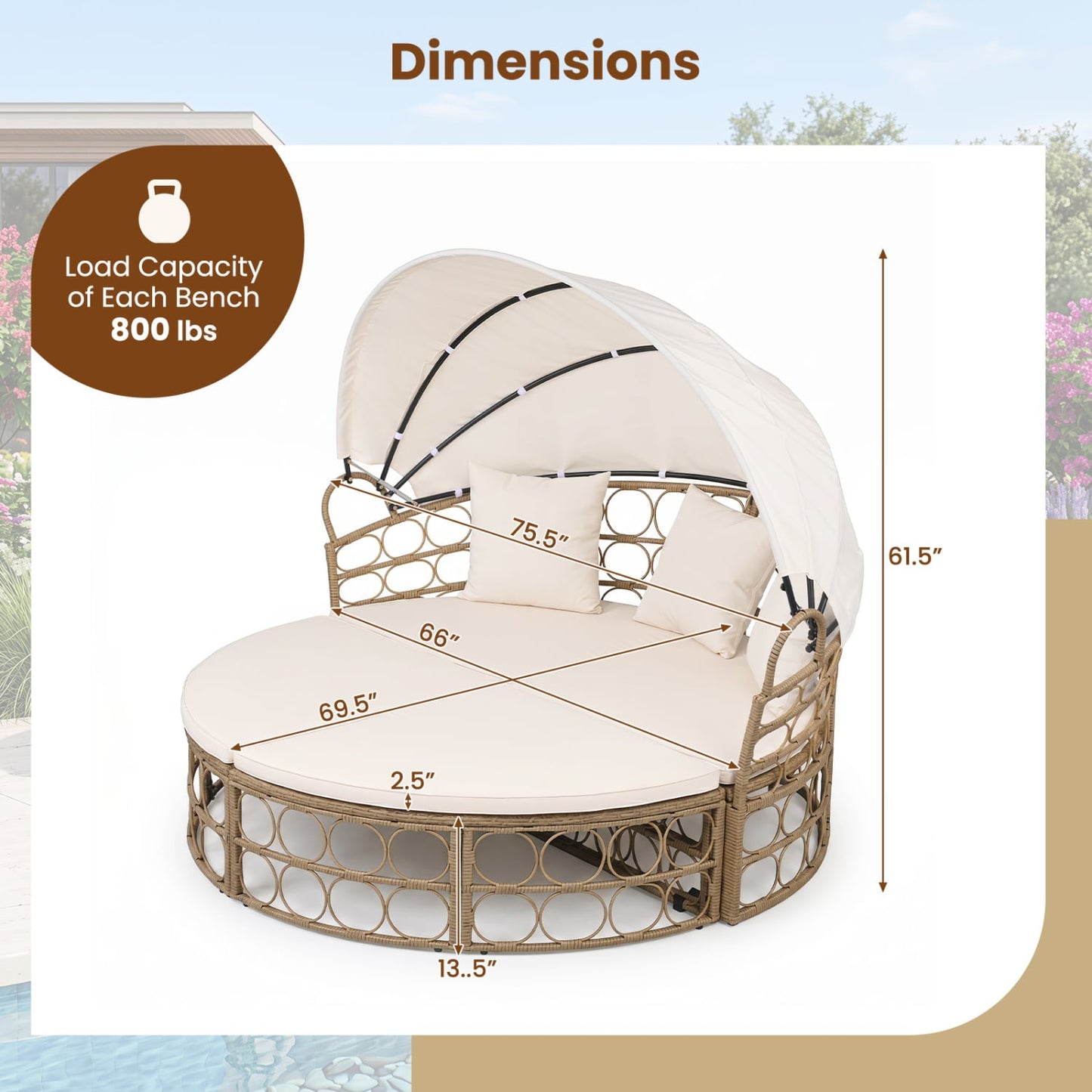 Outdoor Patio Daybed With Retractable Canopy, Wicker, White, Yellow Outdoor Chaise Lounges at Gallery Canada