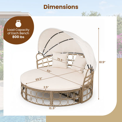 Outdoor Patio Daybed With Retractable Canopy, Wicker, White, Yellow Outdoor Chaise Lounges at Gallery Canada
