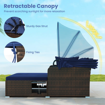 Outdoor Patio Rattan Daybed with Retractable Canopy and Side Tables, Navy Outdoor Sectionals at Gallery Canada