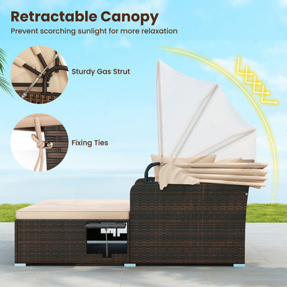 Outdoor Patio Rattan Daybed with Retractable Canopy and Side Tables, Beige Outdoor Sectionals at Gallery Canada