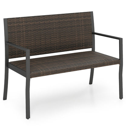 Banc de patio en rotin osier avec accoudoirs, noir