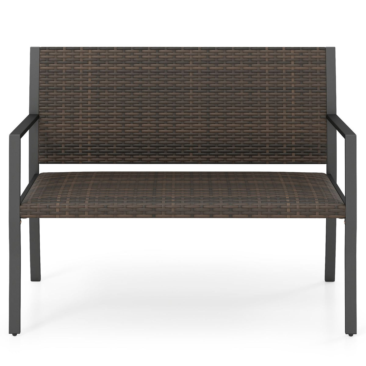 Banc de patio en rotin osier avec accoudoirs, noir