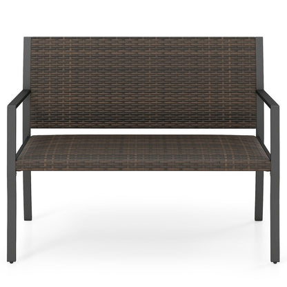 Banc de patio en rotin osier avec accoudoirs, noir