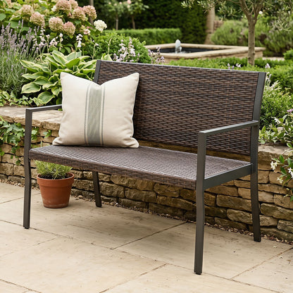 Banc de patio en rotin osier avec accoudoirs, noir