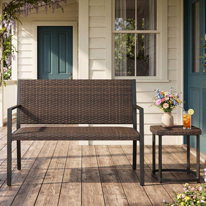 Banc de patio en rotin osier avec accoudoirs, noir